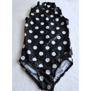 Alexandra Black & White Polka Dot Shimmer Leotard - Girls Size 8